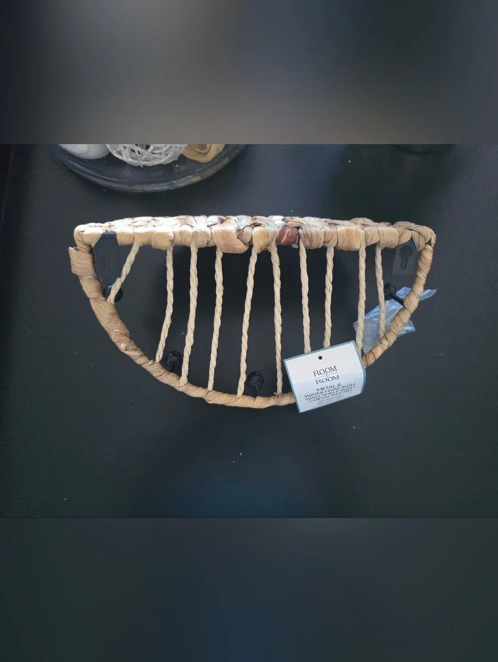 Woven Natural Rope Wall Hook Rack with Black Accent Knobs